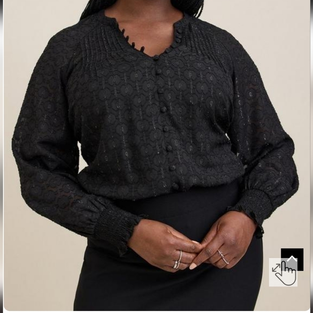Torrid Geo Clip Chiffon Smocked Blouson Sleeve Blouse Sheer 2X NWT
